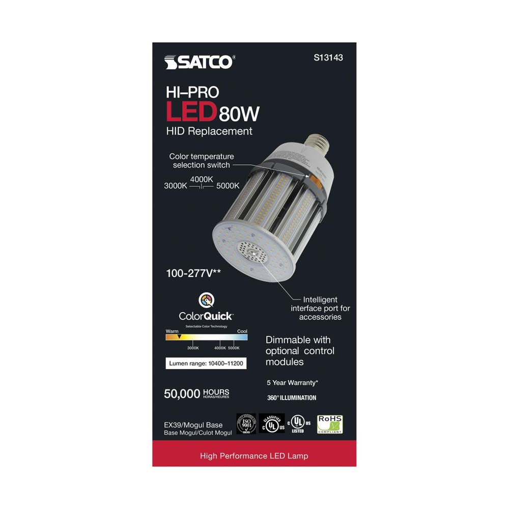 80W LED HID Replacement CCT Selectable Mogul extended base 100-277v - 400W equiv