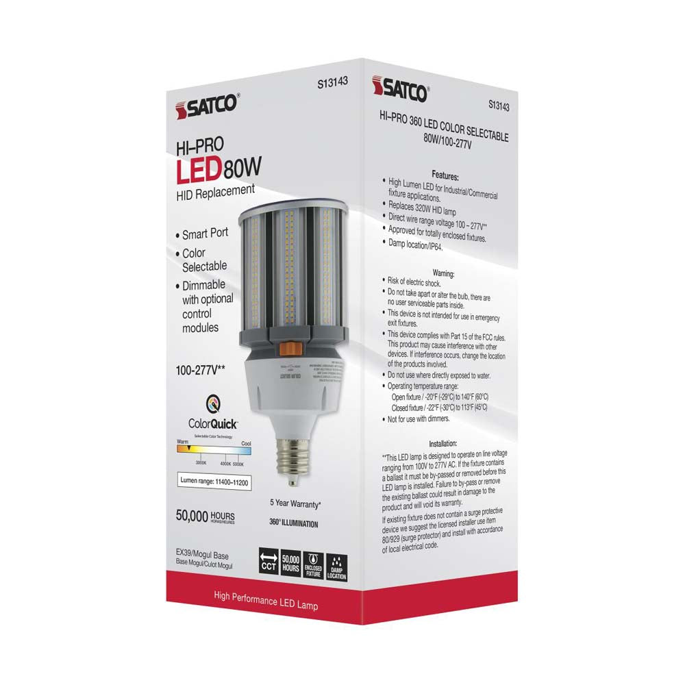 80W LED HID Replacement CCT Selectable Mogul extended base 100-277v - 400W equiv