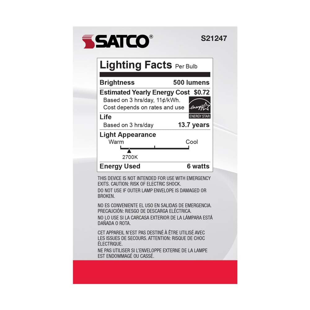 2Pk - Satco 6w G25 Globe Filament LED 2700K Medium Base Dimmable - 60w equiv