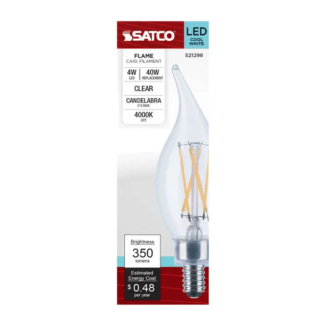 Satco 4w CA10 LED 4000K Candelabra Base Dimmable - 40w equiv