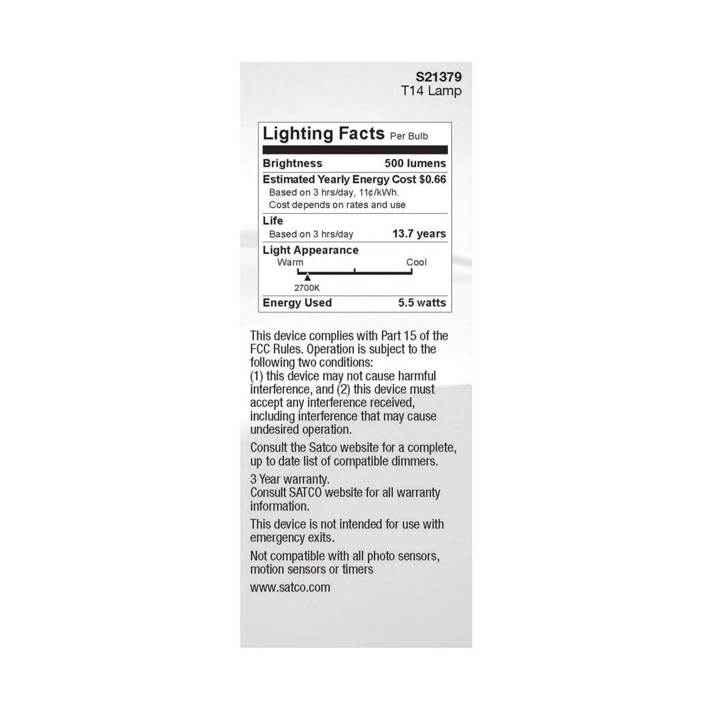 5.5W T14 LED Clear Medium Base 2700K 500 Lumens 120v