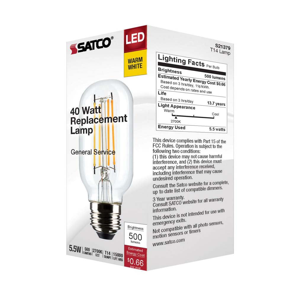 5.5W T14 LED Clear Medium Base 2700K 500 Lumens 120v