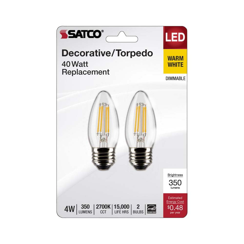 2Pk - 4W B11 LED Clear Medium Base 2700K 350 Lumens 120v