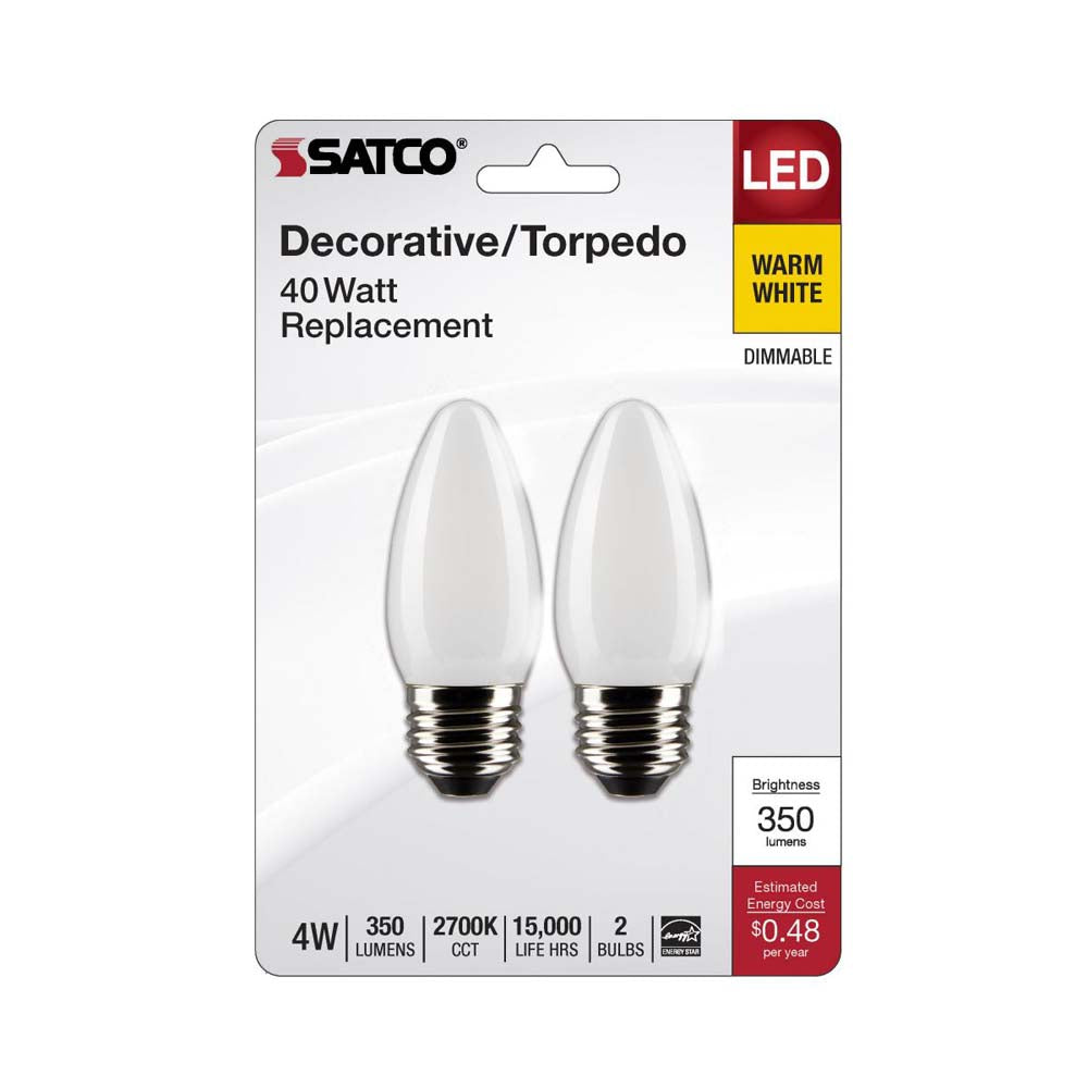 2Pk - 4W B11 LED Frosted Medium Base 2700K 350 Lumens 120v