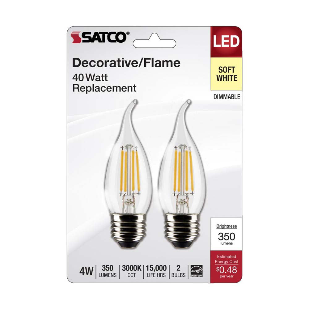 2Pk - 4W CA10 LED Clear Medium Base 3000K 350 Lumens 120v