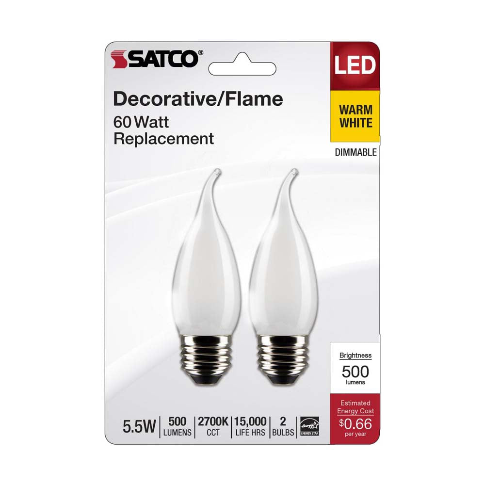 2Pk - 5.5W CA10 LED Frosted Medium Base 2700K 500 Lumens 120v