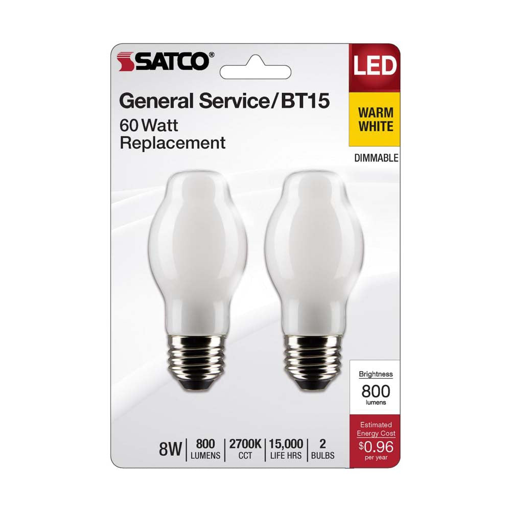 8W BT15 LED White Medium Base 2700K 800 Lumens 120v