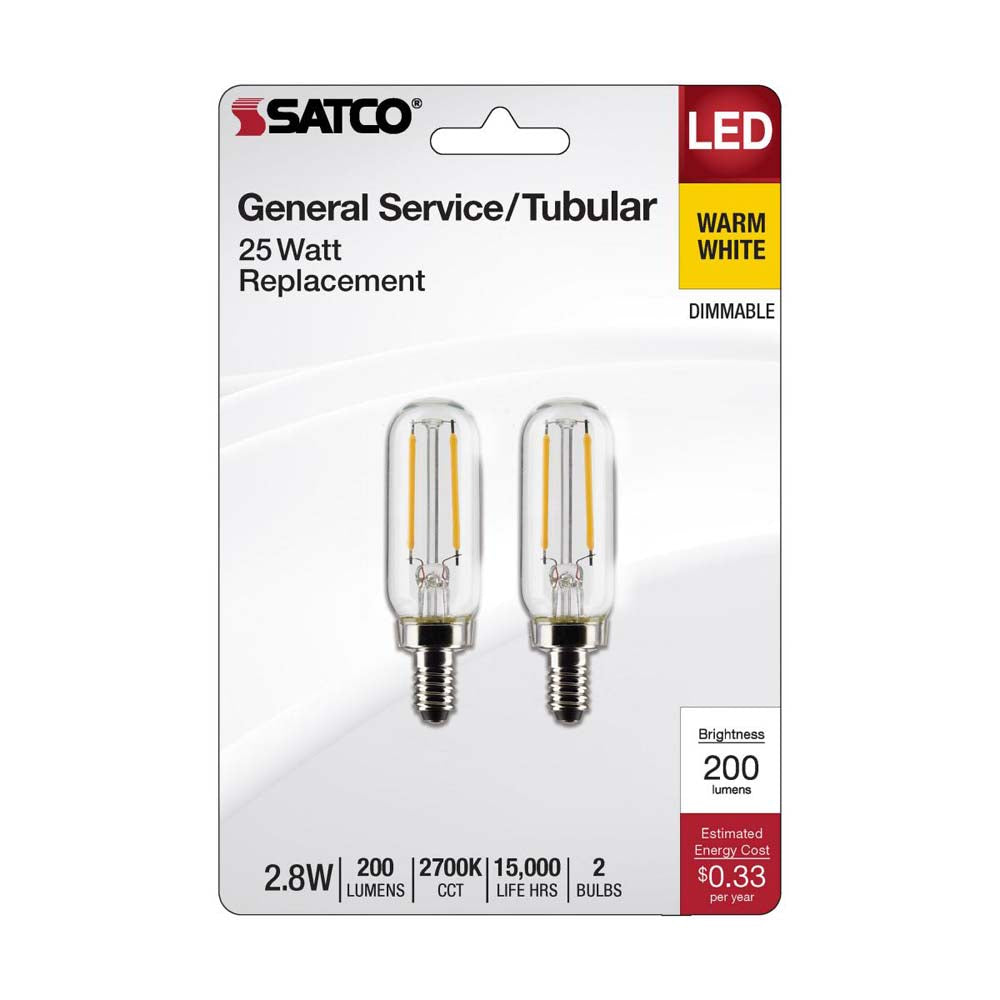 2Pk - 2.8W T6 LED Clear Candelabra Base 2700K 200 Lumens 120v