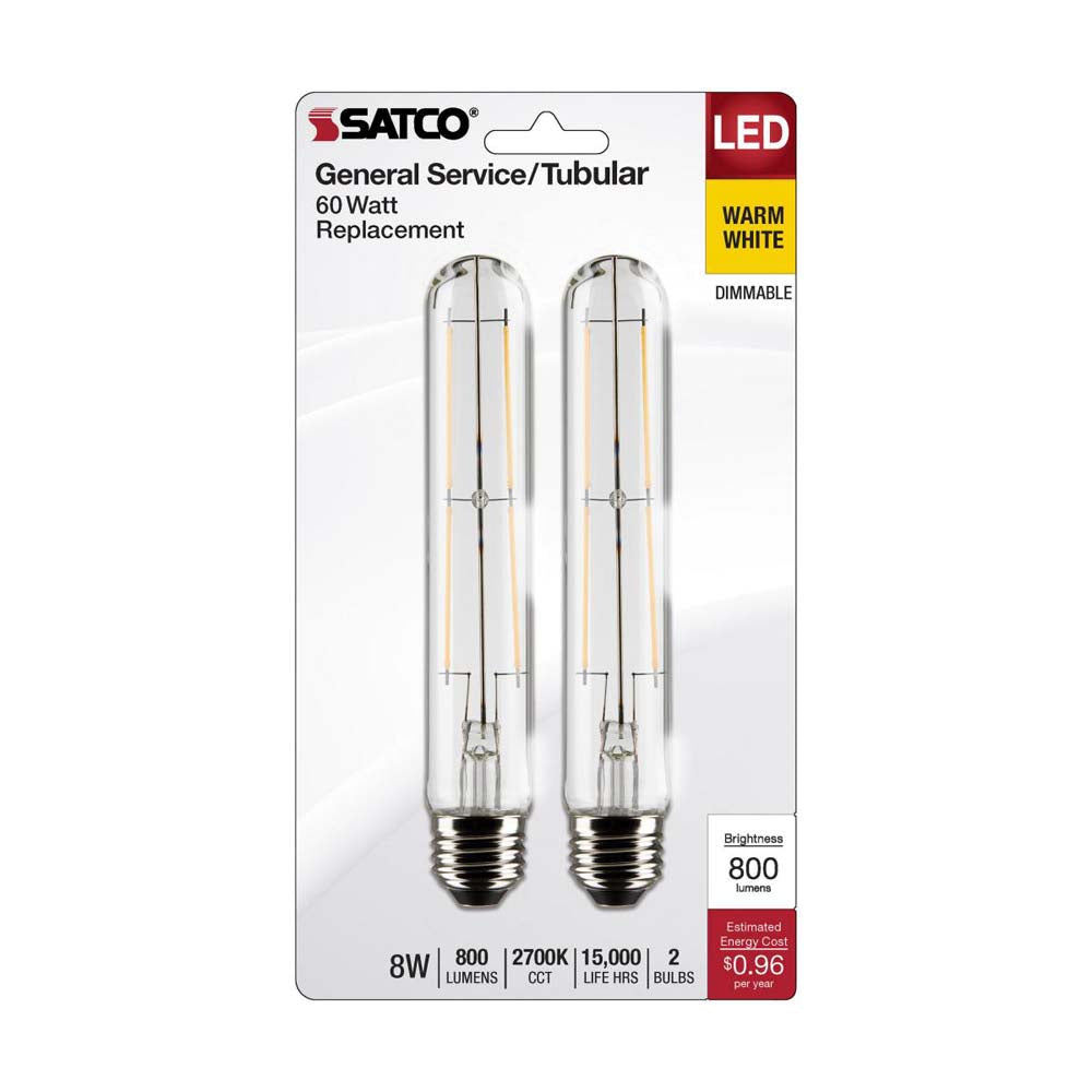 2Pk - 8W T9 LED Clear Medium Base 2700K 800 Lumens 120v