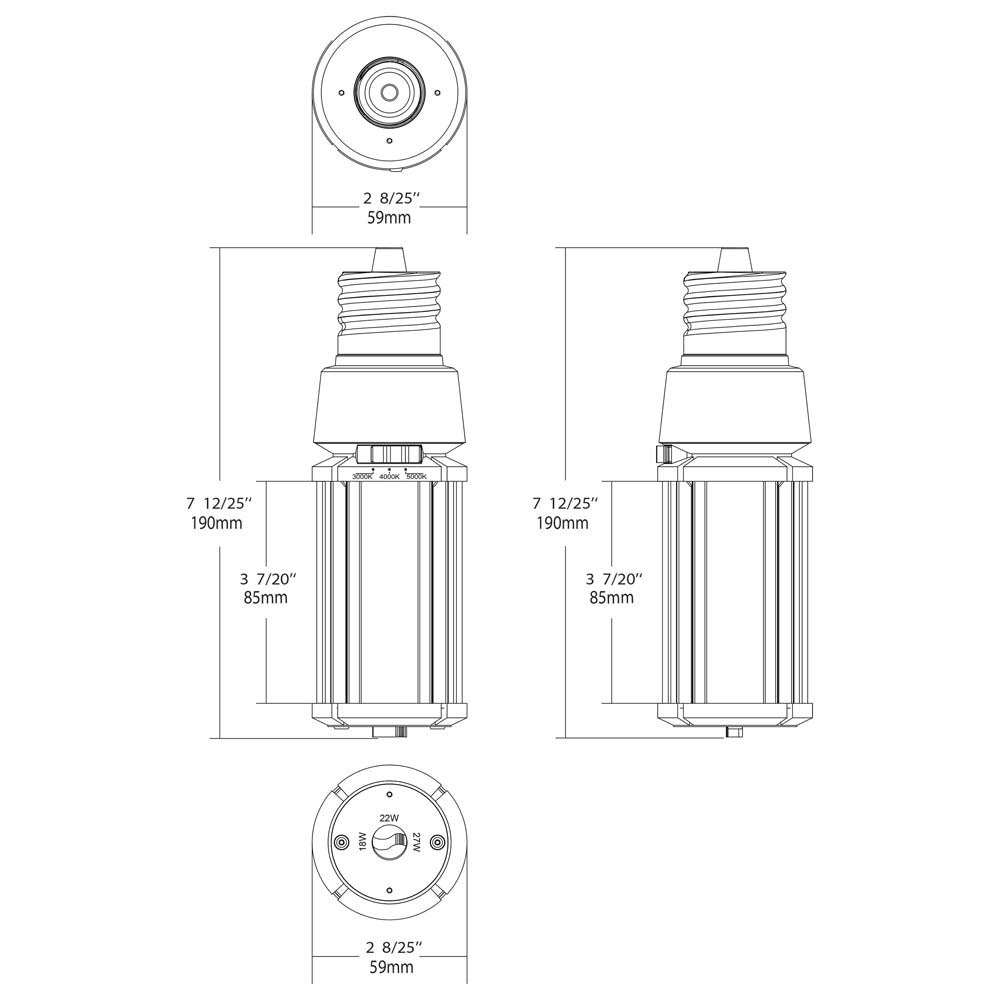 Satco LED HID Replacement 27/22/18 Wattage & CCT Selectable Mogul Base 100-277V