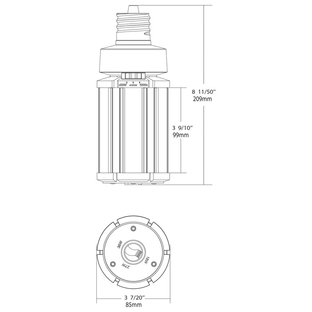 Satco LED HID Replacement 36/27/18 Wattage & CCT Selectable Mogul Base 100-277V