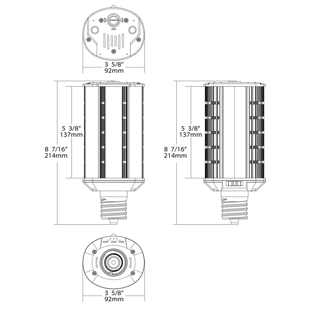 Satco LED Hi-Pro Wall Pack 20/30/40w CCT Selectable Mogul Base 100-277V