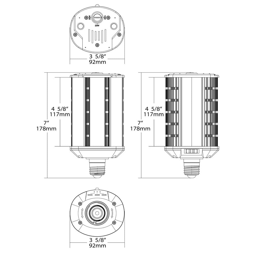 Satco LED Hi-Pro Wall Pack 10/20/30w CCT Selectable Medium Base 100-277V