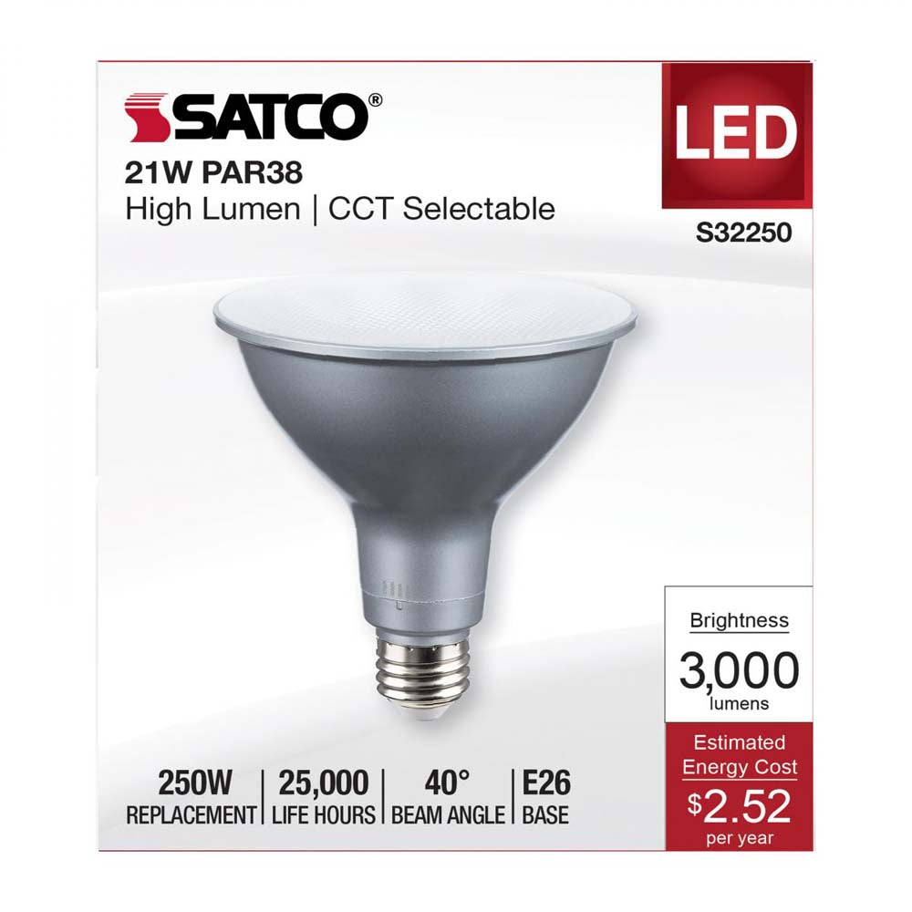 21w PAR38 High Lumen LED Long Neck CCT Selectable E26 Base 120v - 250w equiv