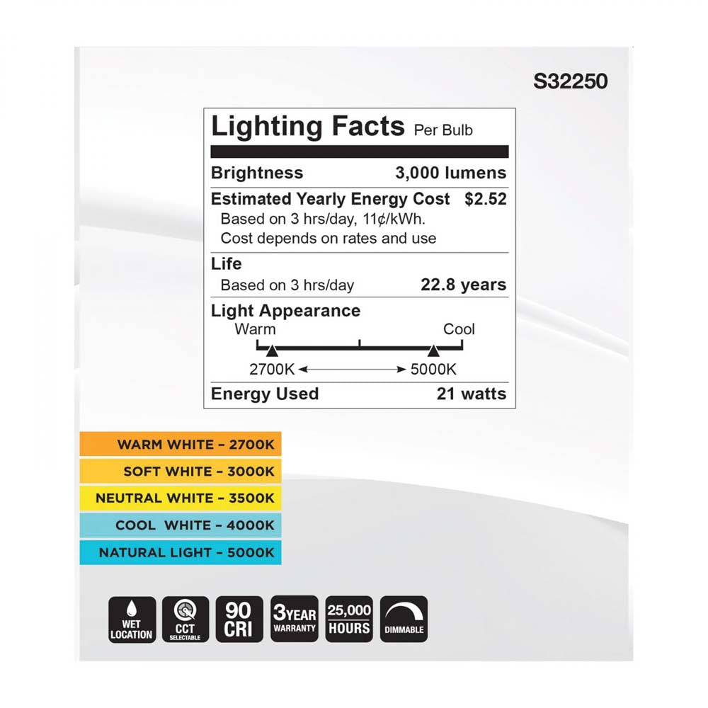 21w PAR38 High Lumen LED Long Neck CCT Selectable E26 Base 120v - 250w equiv