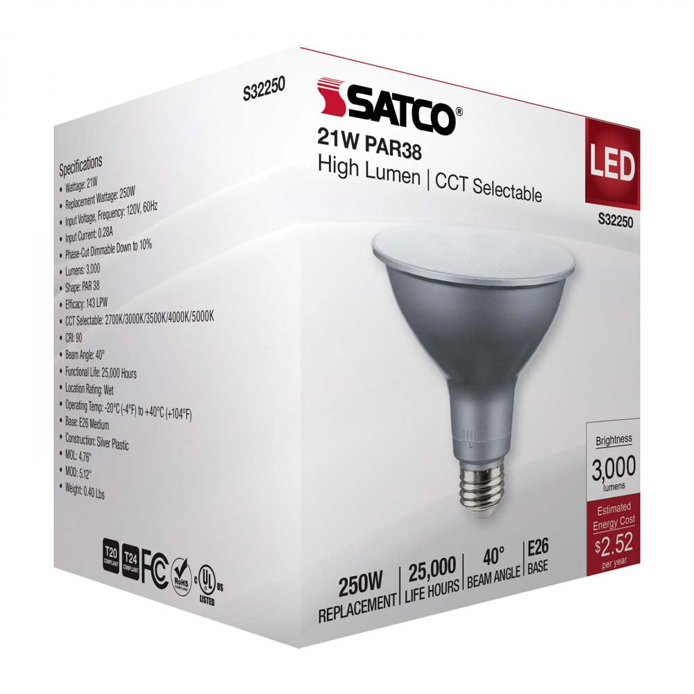 21w PAR38 High Lumen LED Long Neck CCT Selectable E26 Base 120v - 250w equiv