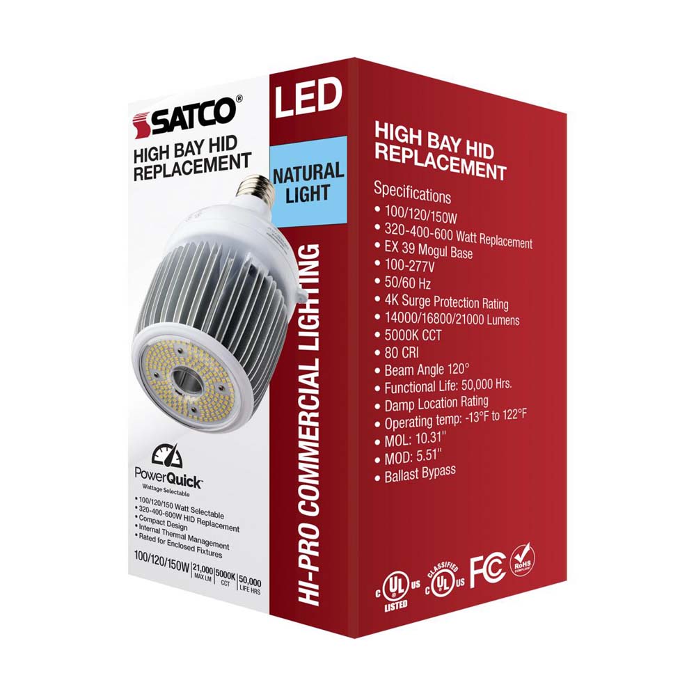 LED Hi-Bay 100/120/150 Selectable Wattage Mogul Extended 5000K 100V-277V