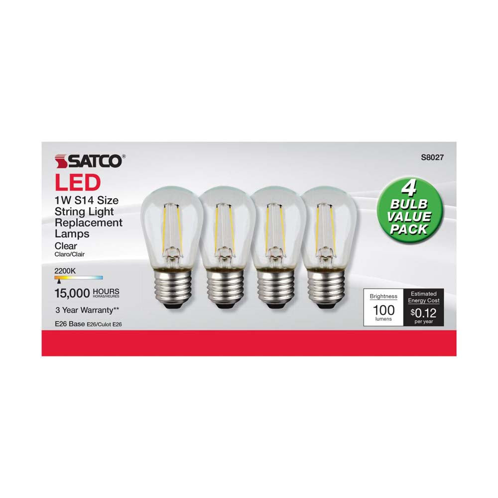 4Pk - 1W S14 2200K LED String Light Replacement Bulb 120v -11W equiv