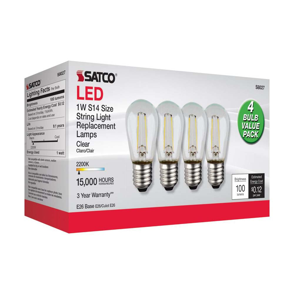 4Pk - 1W S14 2200K LED String Light Replacement Bulb 120v -11W equiv