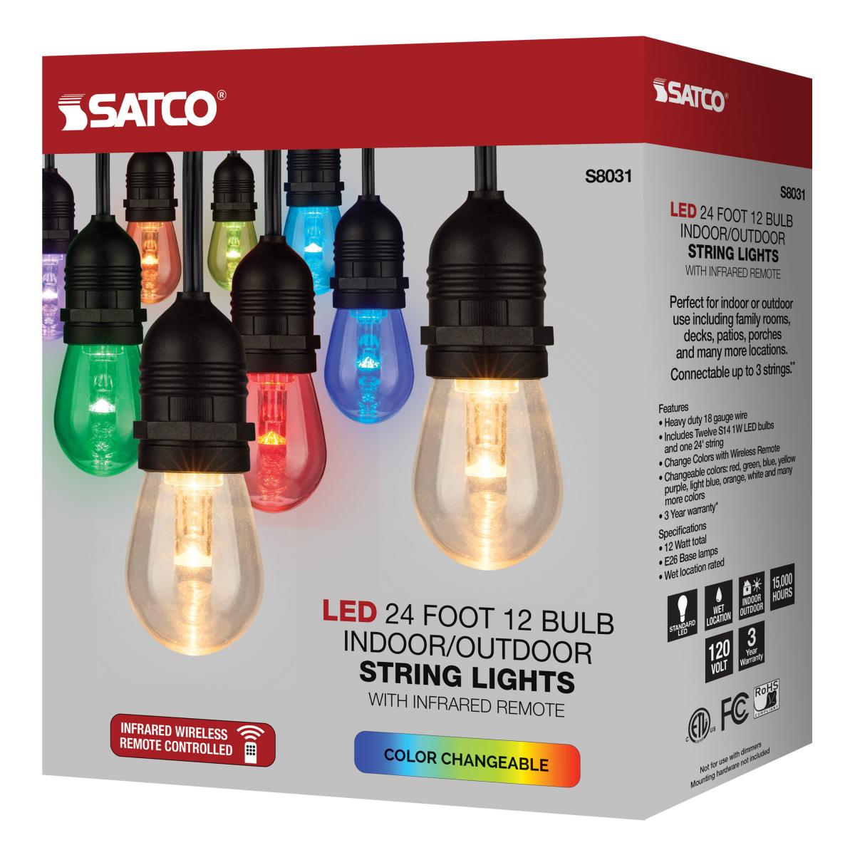 24-ft LED String Light 12-S14 lamps 120v RGBW with Infrared Remote
