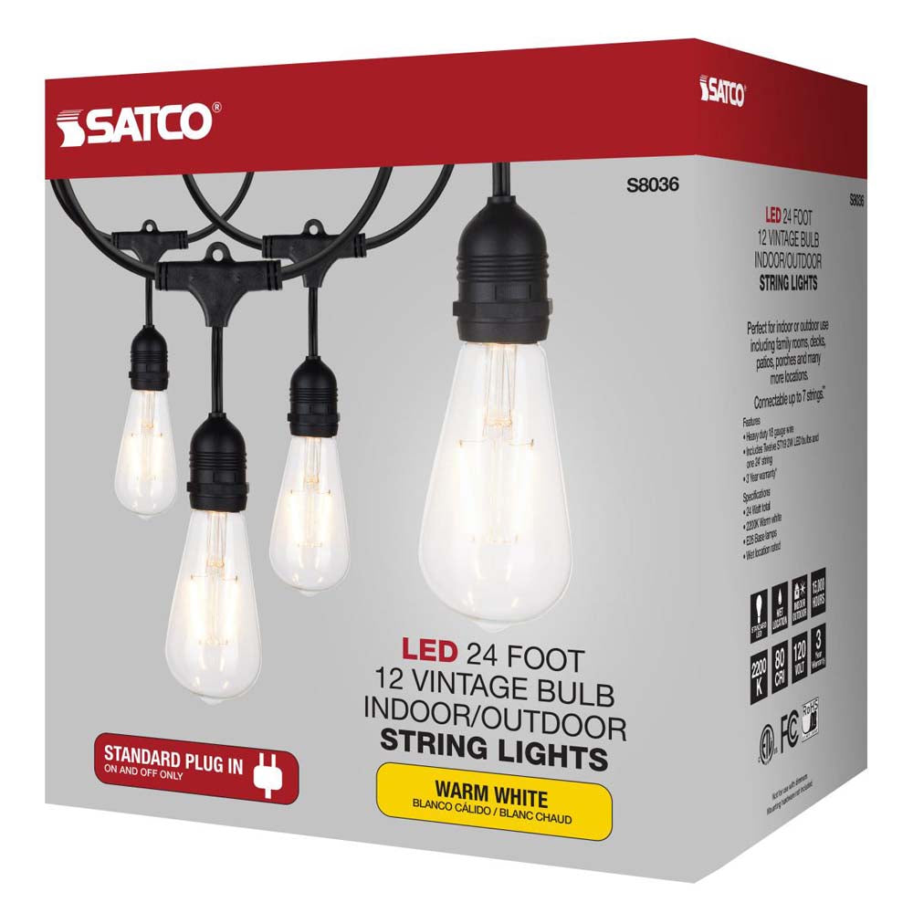 24-ft 24w 120v LED String Light - Include 12 Vintage ST19 bulbs