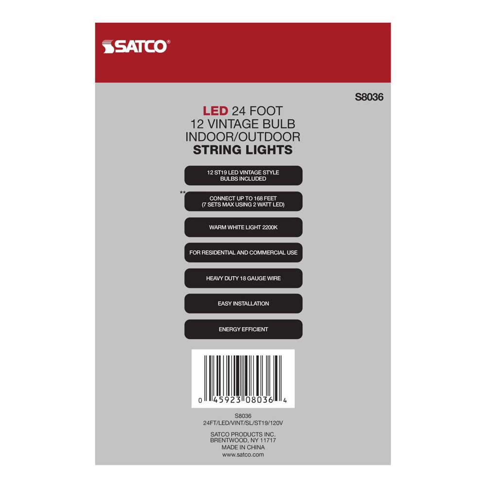 24-ft 24w 120v LED String Light - Include 12 Vintage ST19 bulbs