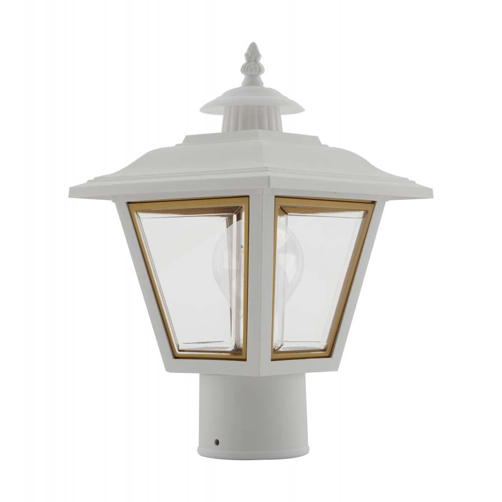 13'' Coach Post Top Lantern w/ Finial Beveled Acrylic Panels White Finish