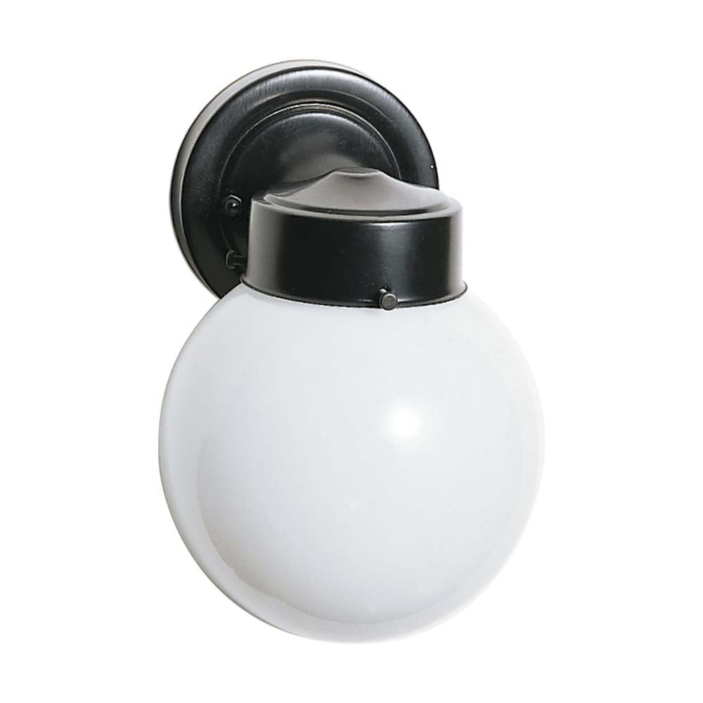 6-in Outdoor Wall w/ White Glass Black Finish