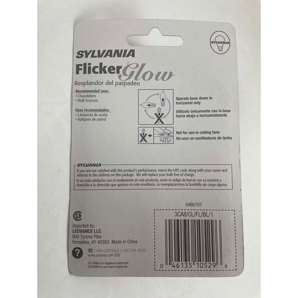 Sylvania 3w CA8 Flicker Glow E12 Candelabra Base Light Bulb