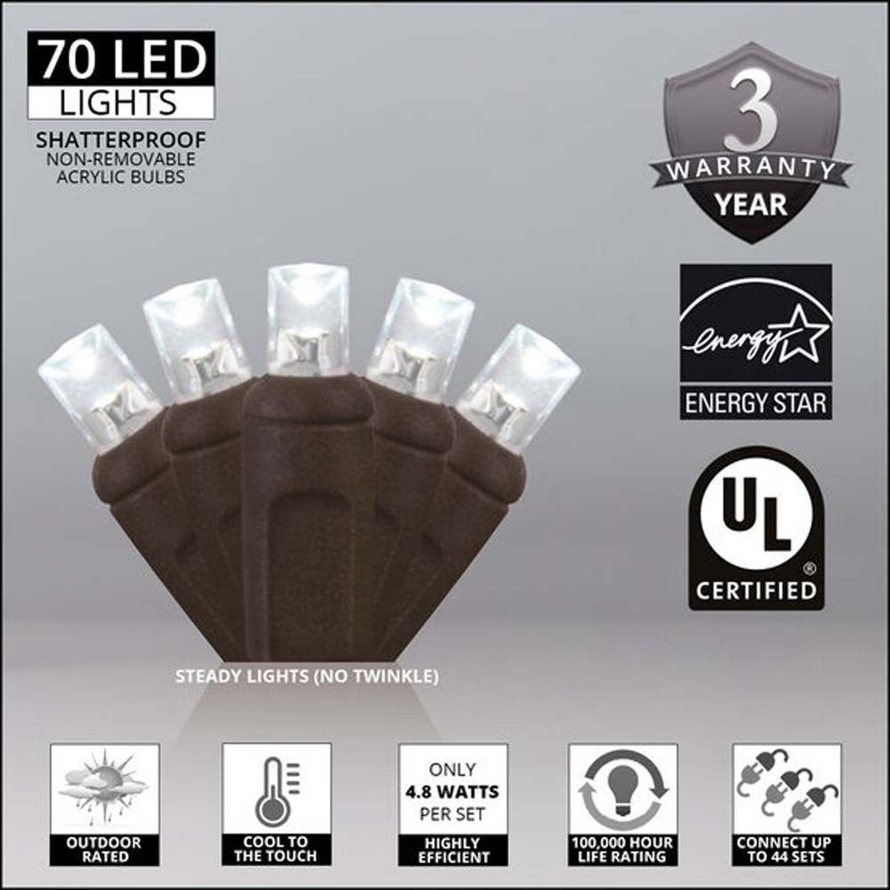 Wintergreen 70 5mm Cool White LED Christmas Lights 4" Spacing 120v