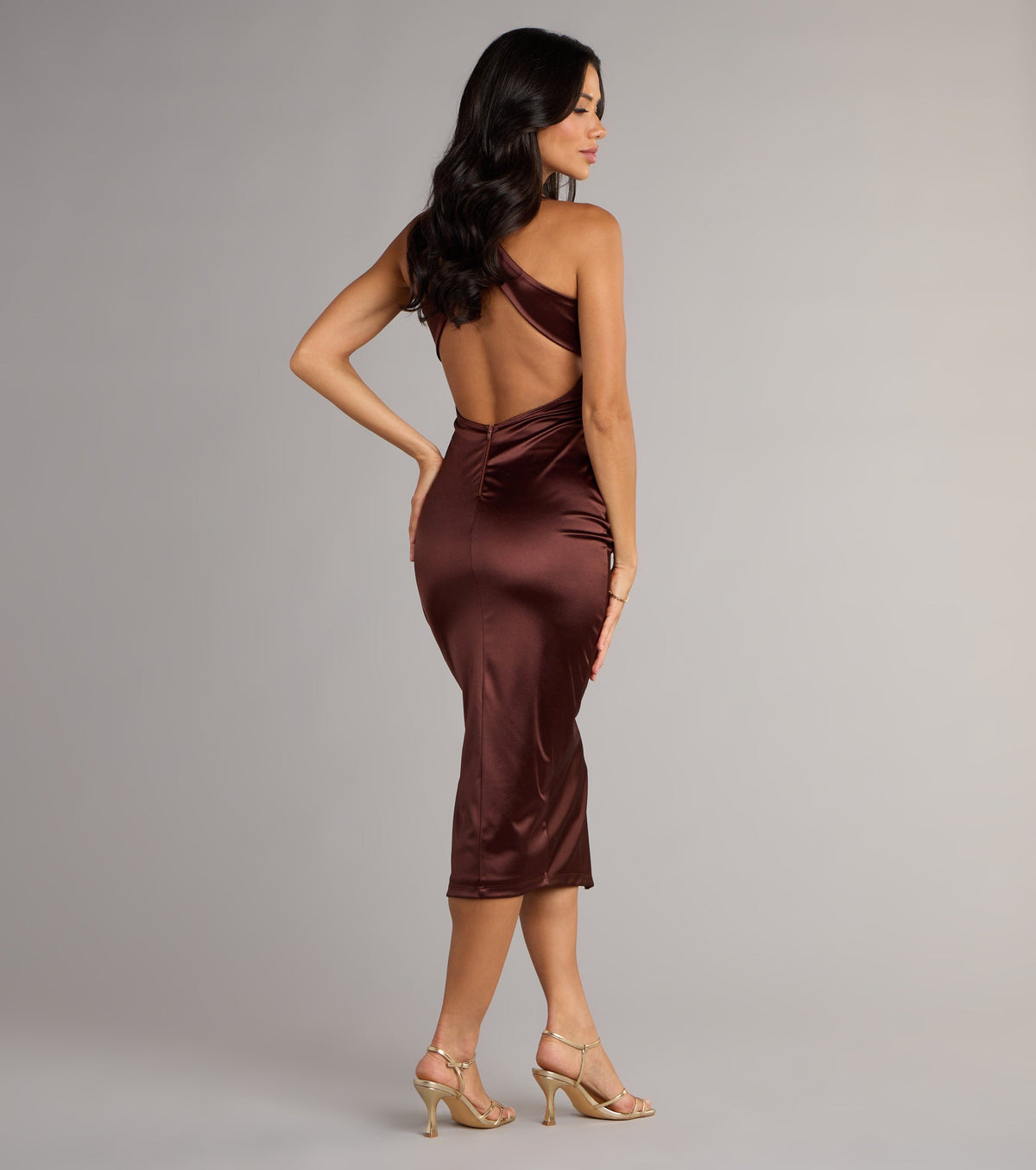 Brea Satin Halter Bodycon Midi Dress