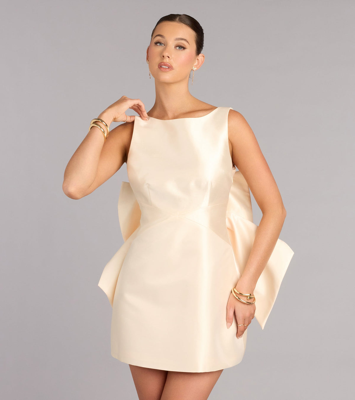 Cece Satin Bow A-Line Mini Dress