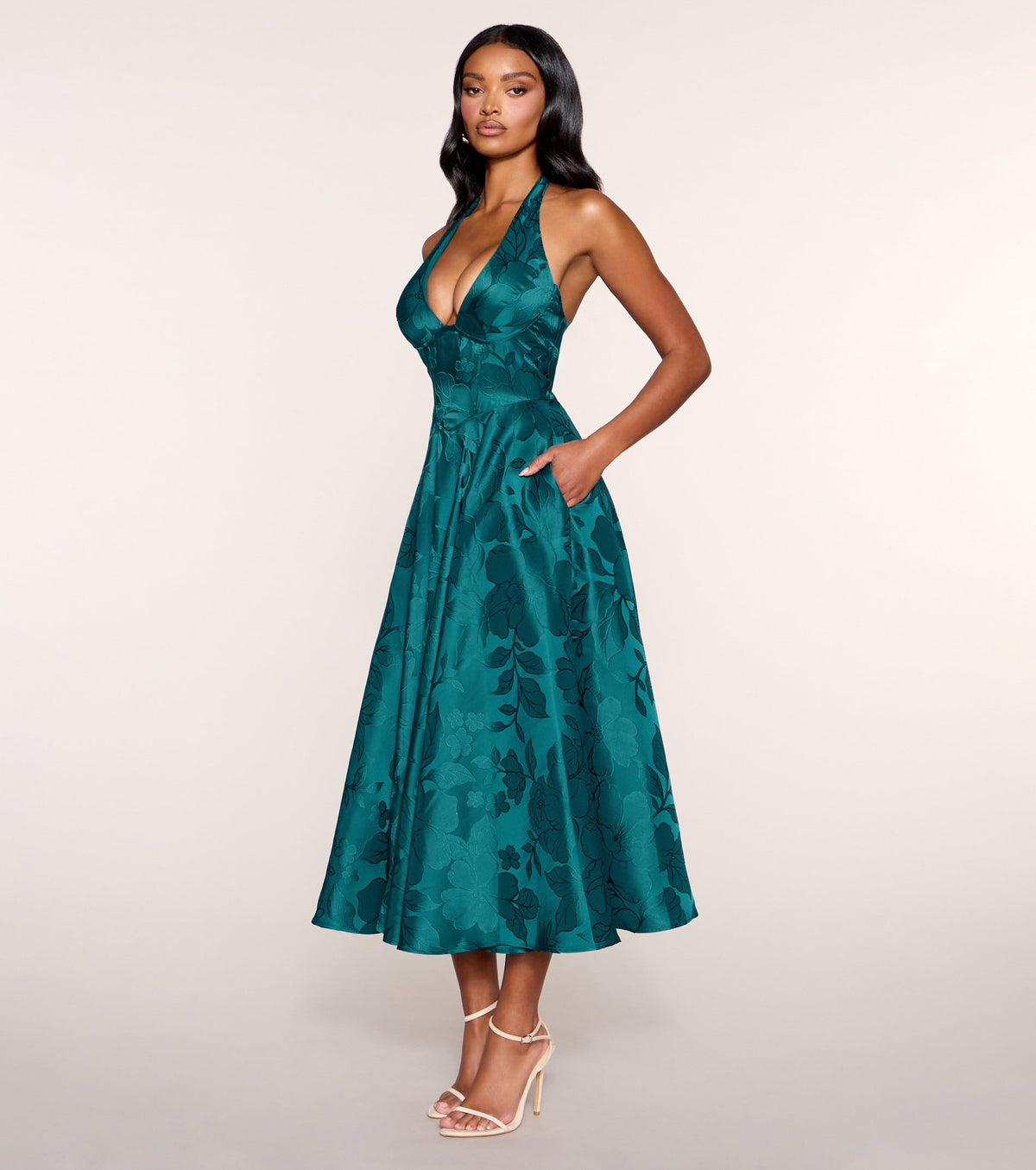 Ellen Lace-Up Halter A-Line Midi Formal Dress