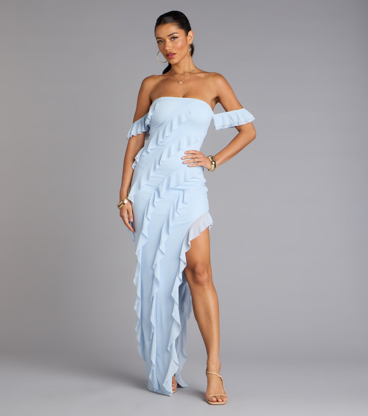 Cecilia Off-The-Shoulder Ruffle Formal Dress