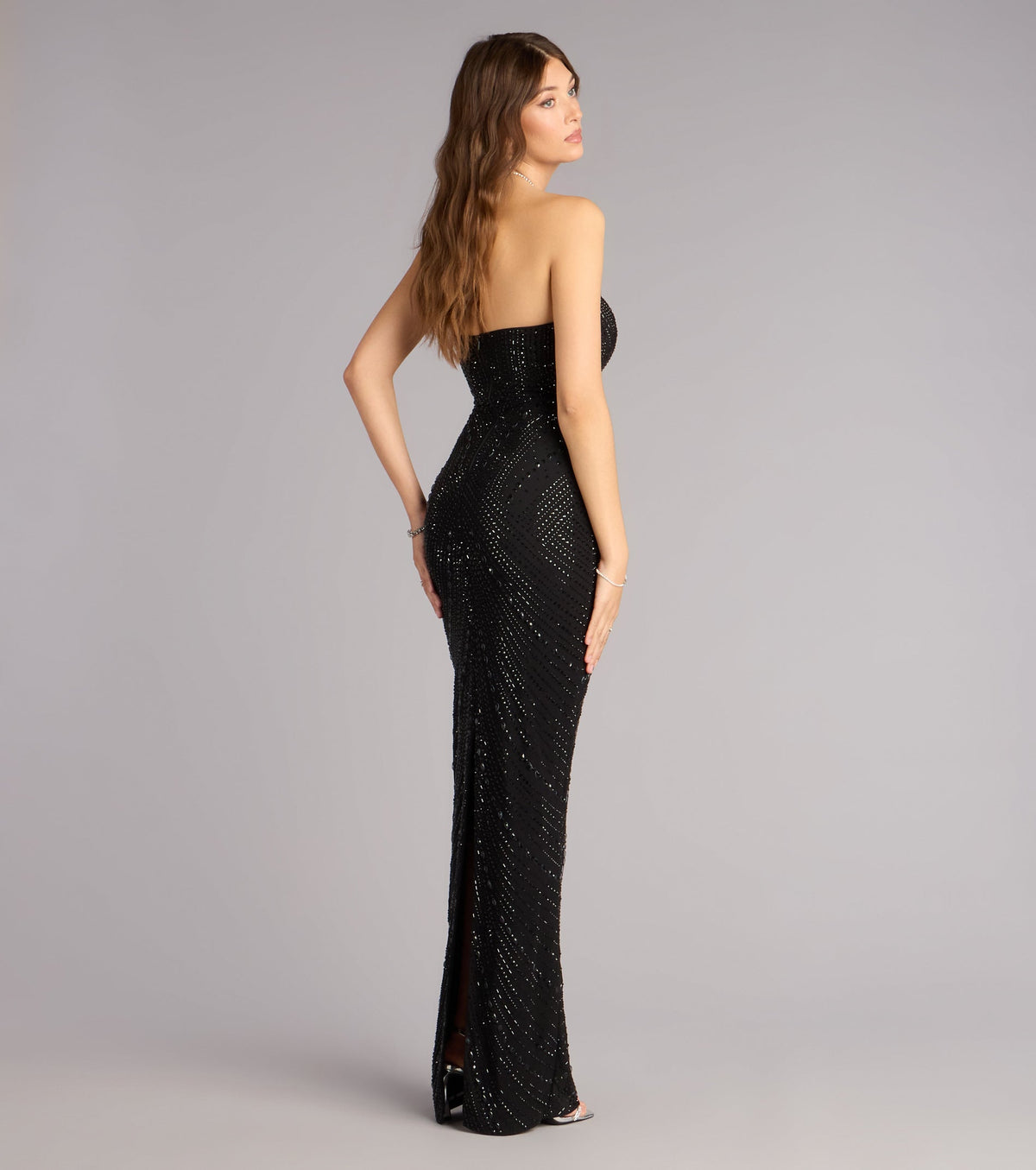 Kasey Rhinestone Plunge Mermaid Formal Dress
