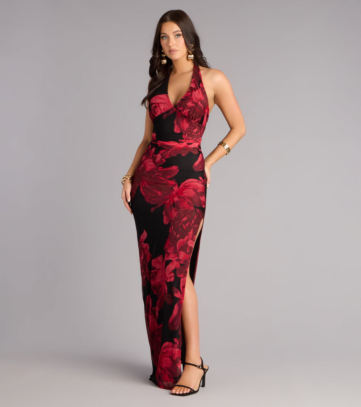 Parker Floral Mesh Slit Formal Dress