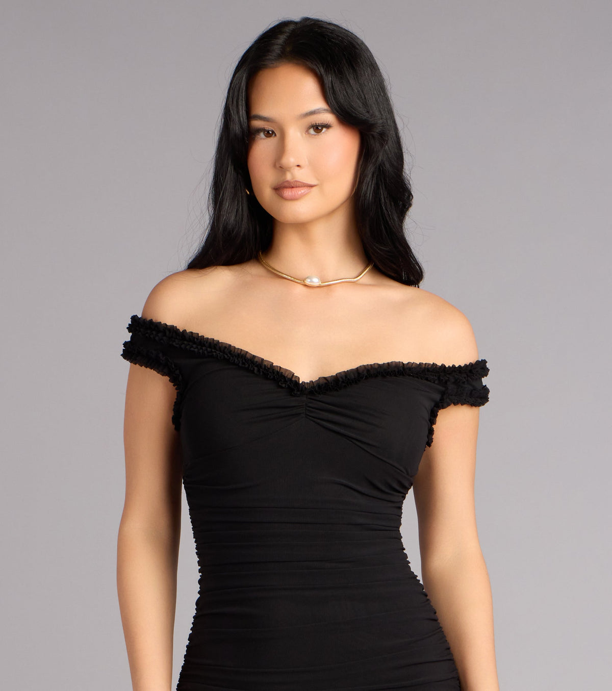 Mandy Mesh Off-The-Shoulder Formal Dress