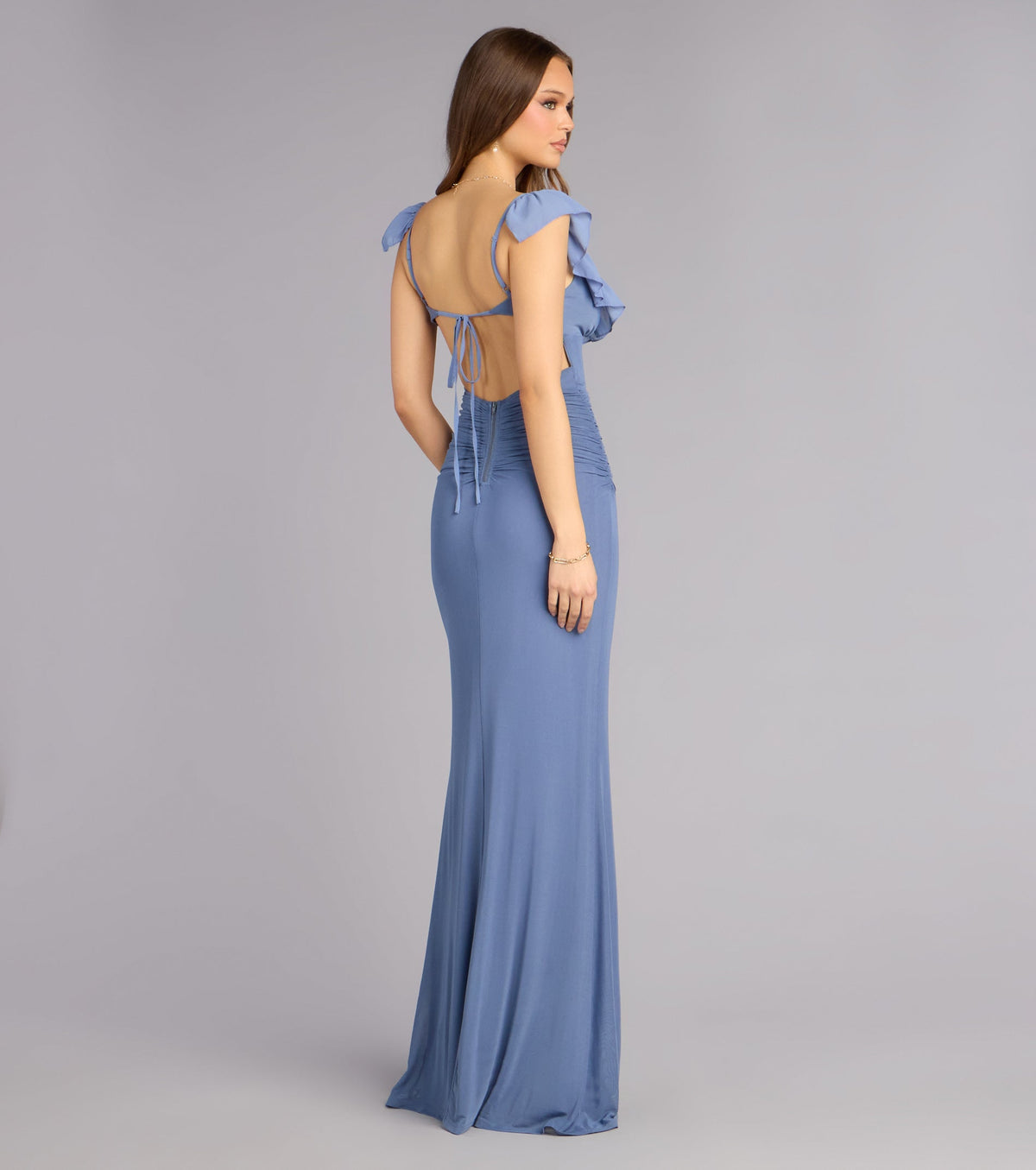 Elani Mesh Mermaid Ruffle Formal Dress