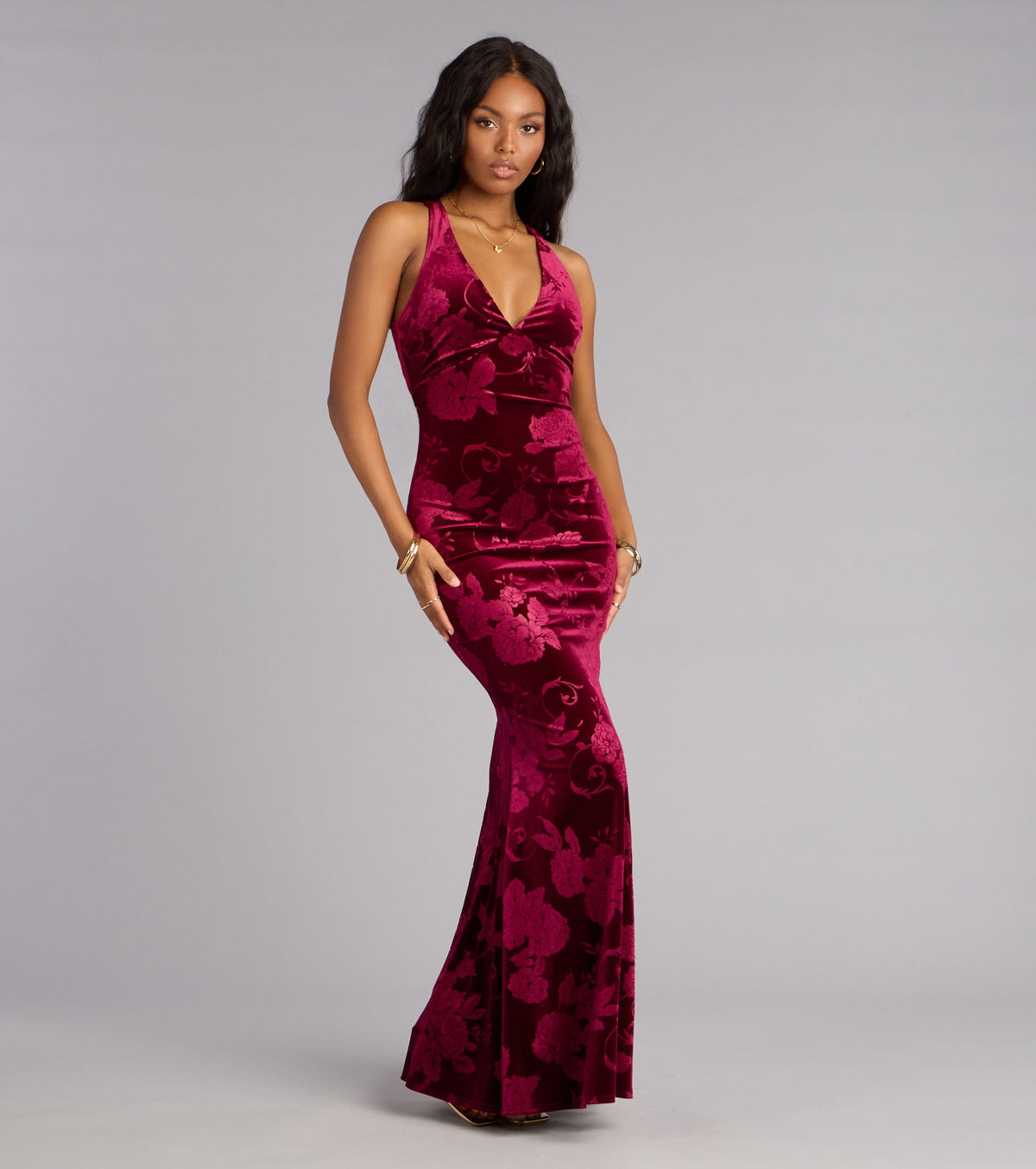 Miriam Floral Velvet Mermaid Formal Dress