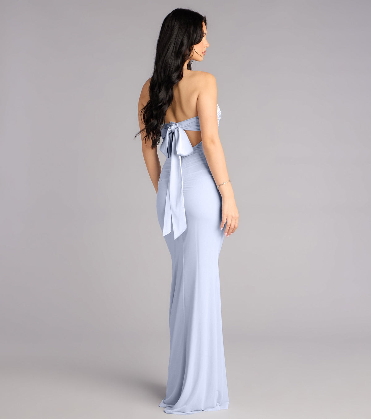 Iris Satin Tie-Back Mesh Mermaid Dress