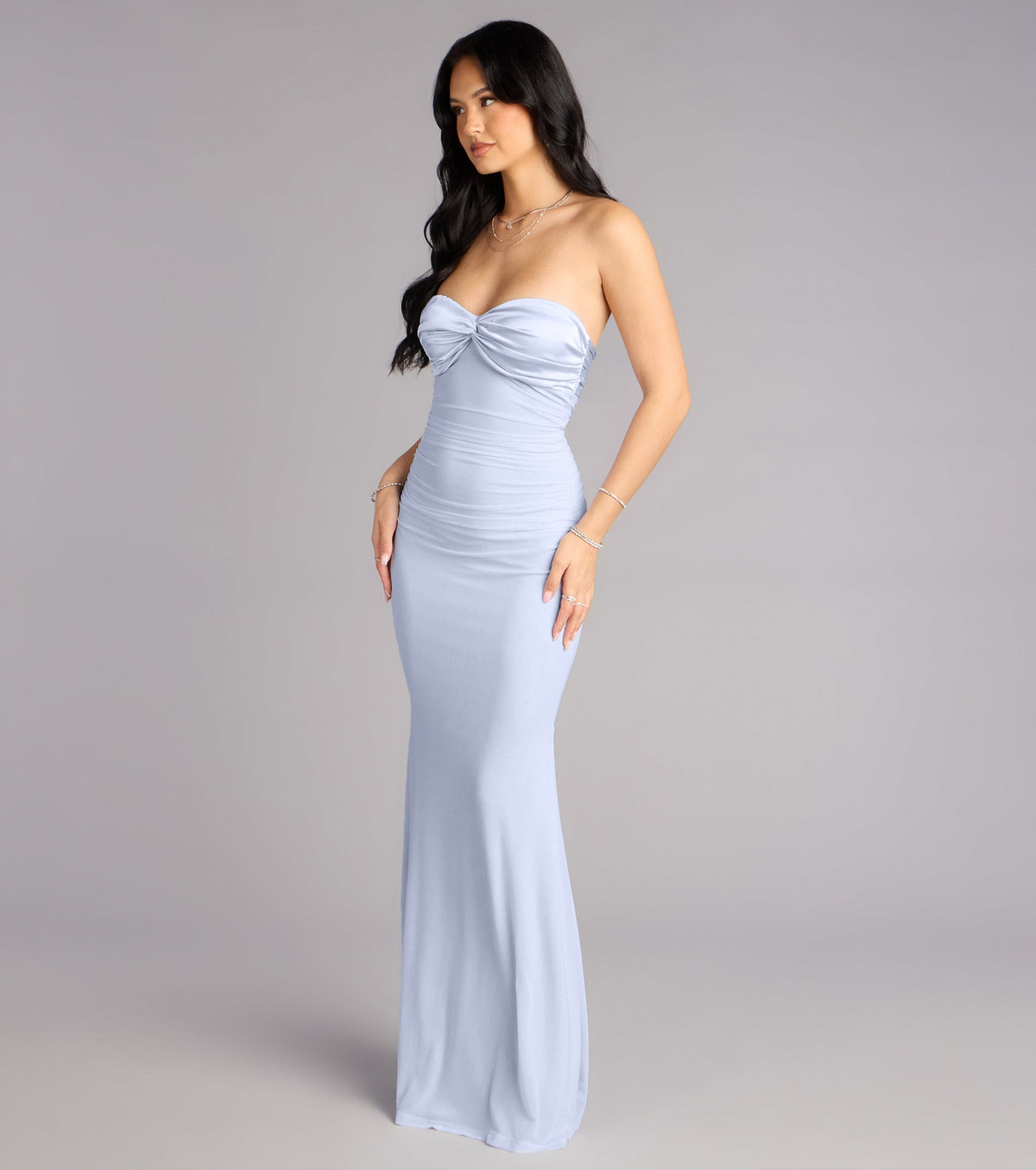 Iris Satin Tie-Back Mesh Mermaid Dress