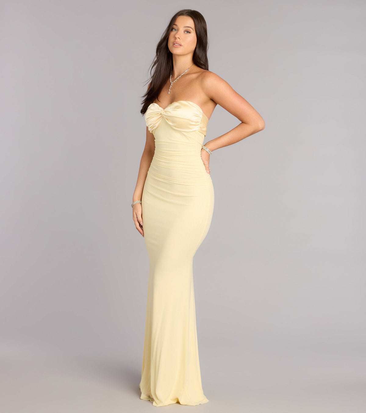 Iris Satin Tie-Back Mesh Mermaid Dress