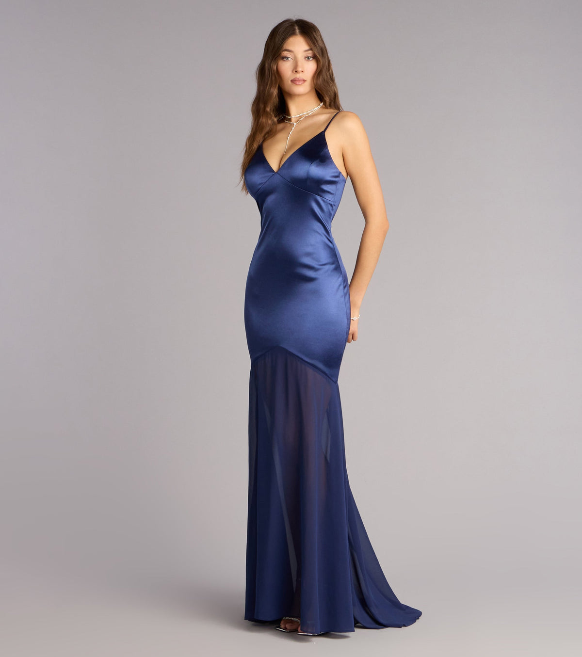 Kayla Satin Open Back Chiffon Formal Dress