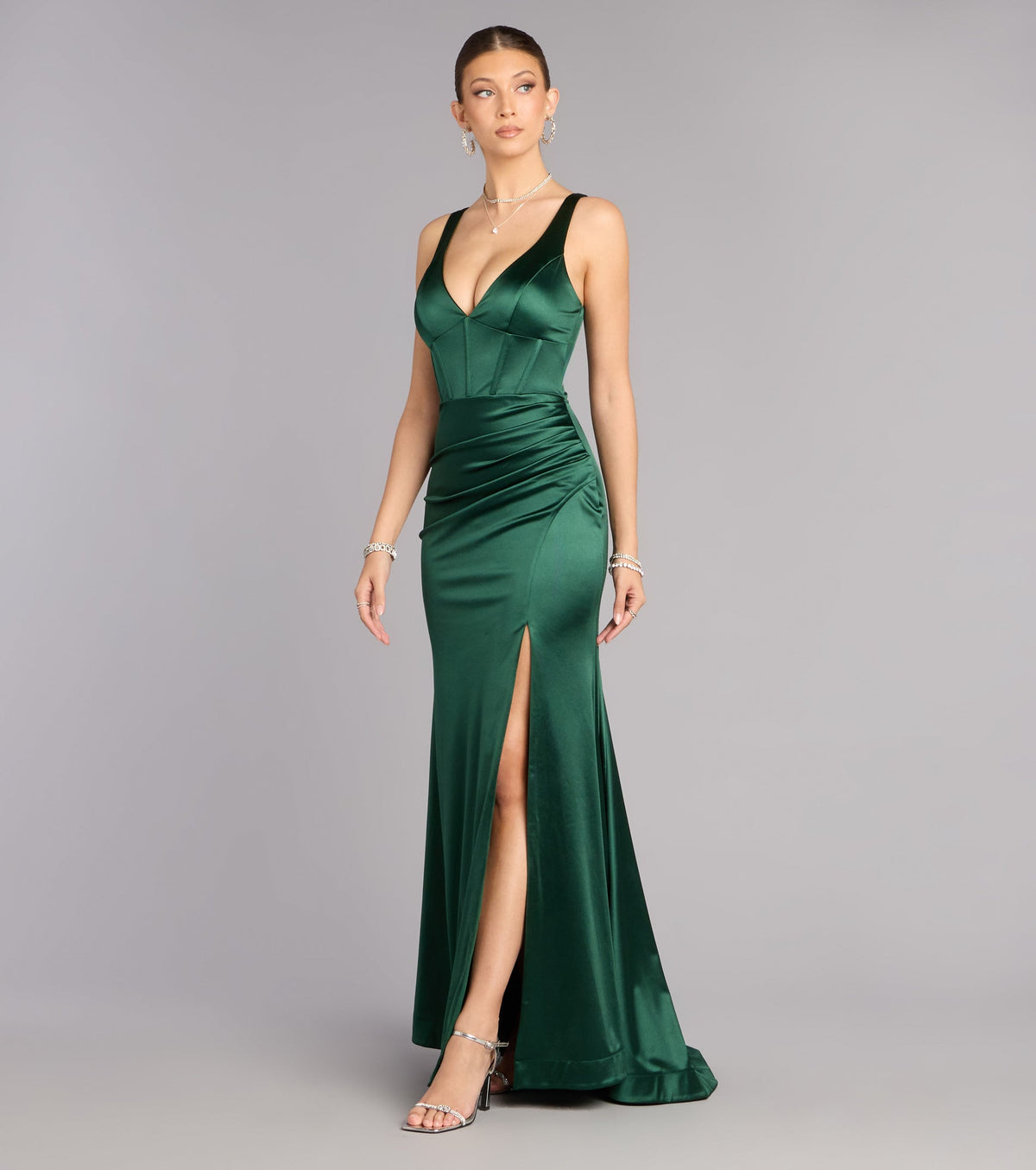 Mellie Satin Lace Up Slit Formal Dress