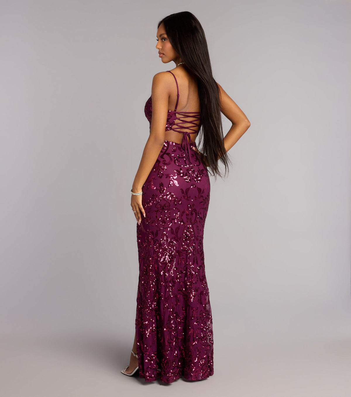 Rylee Sequin Lace-Up Formal Dress