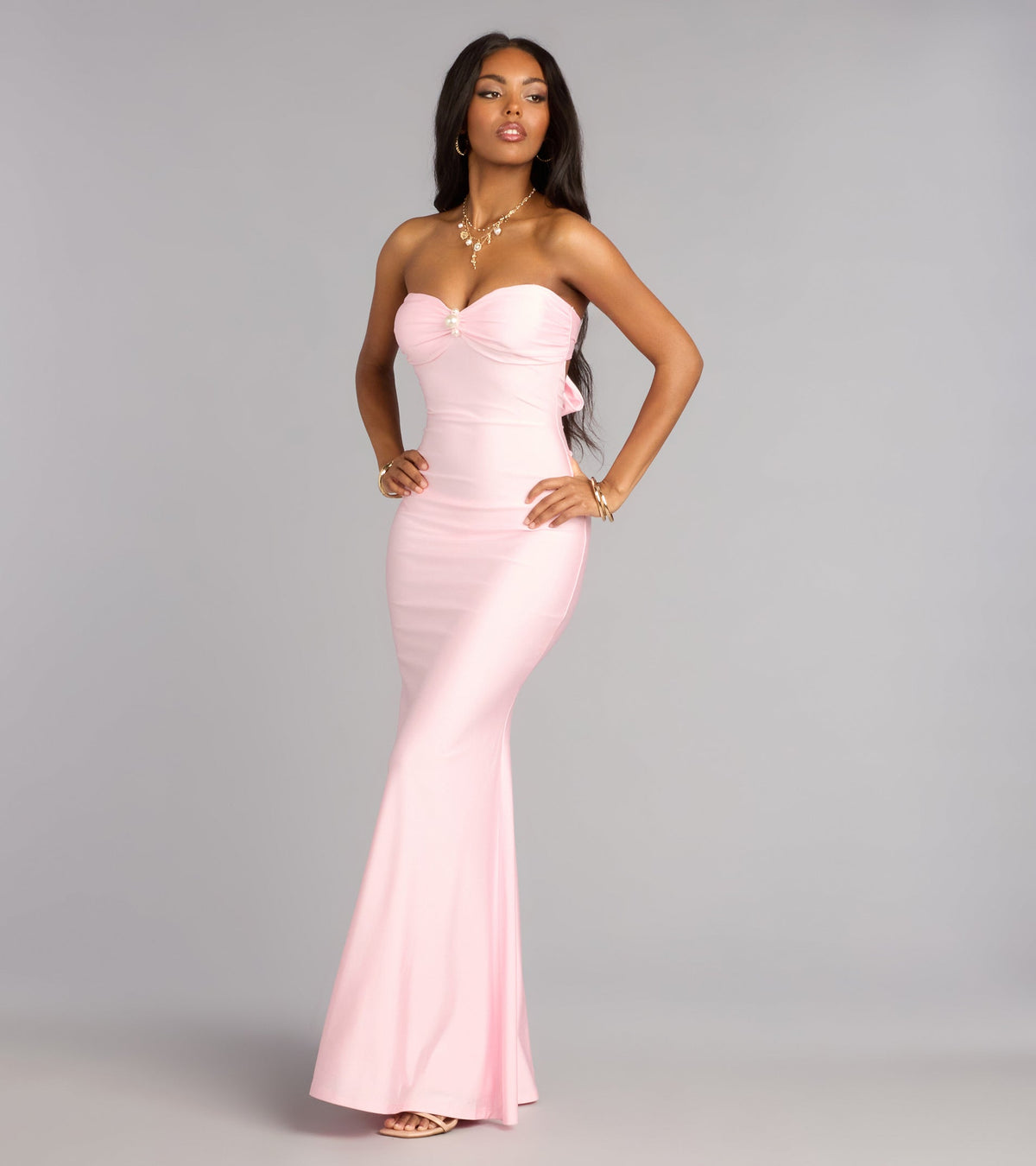 Zooey Faux Pearl Trim Mermaid Formal Dress
