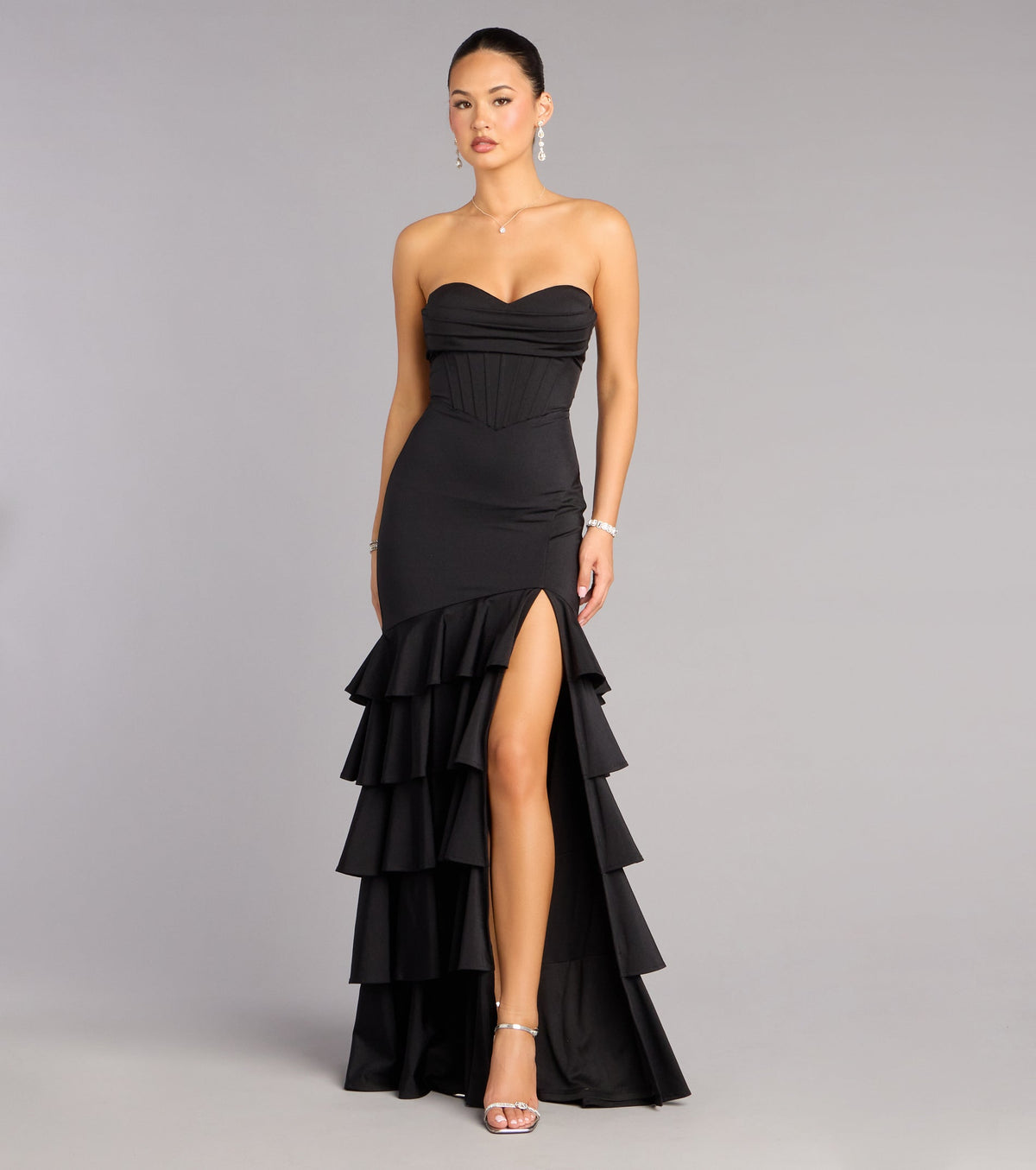 Cameron Ruffled High-Slit Corset Mermaid Dress