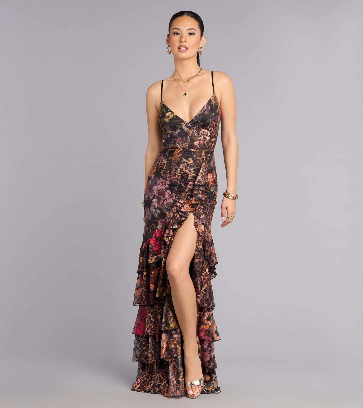 Megan Leopard Floral A-Line Formal Dress