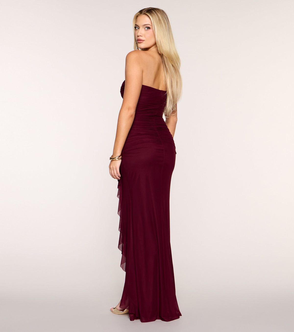 Sienna Mesh Ruffle Slit Formal Dress