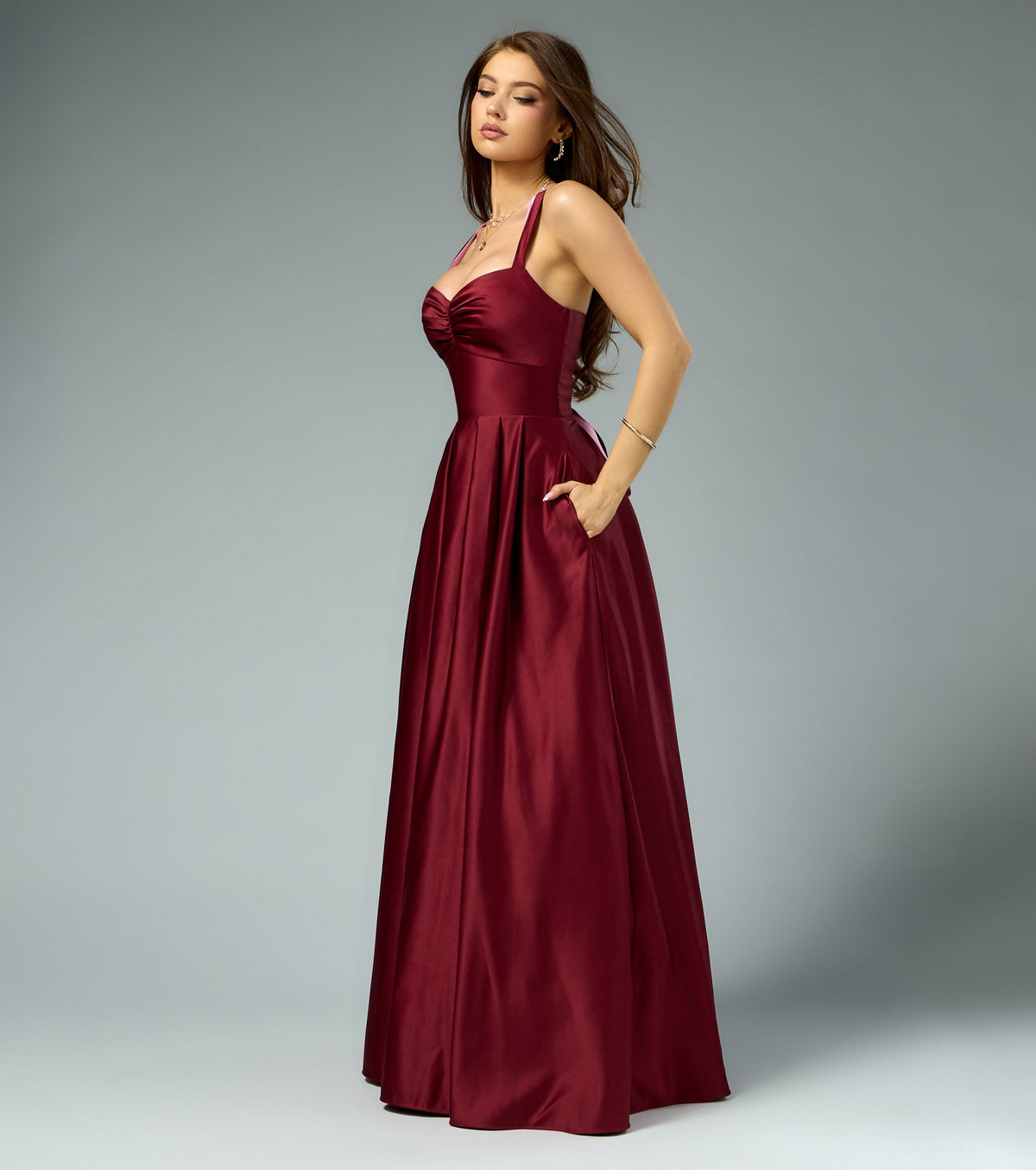 Stacy Satin Contrast Lace-Up Ball Gown